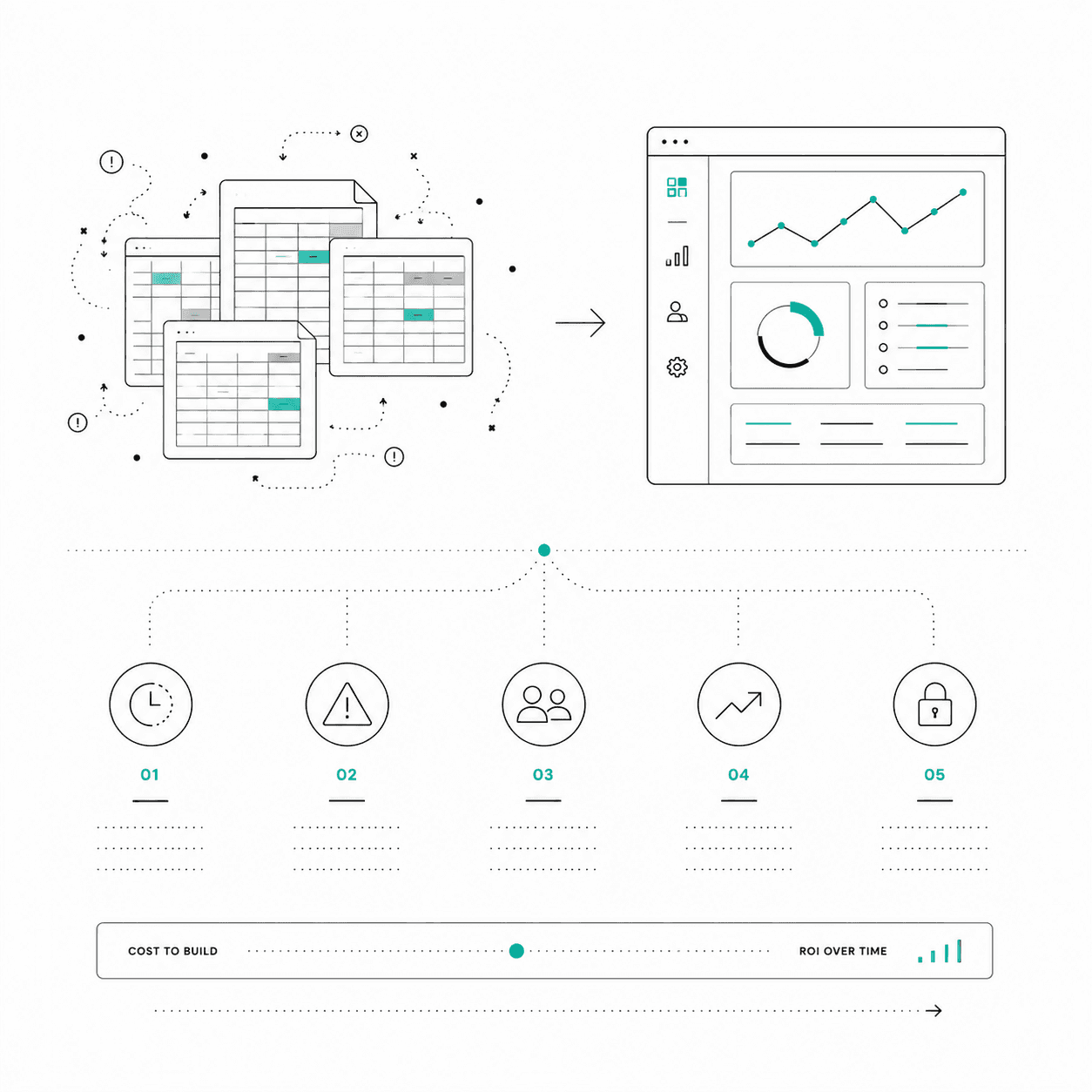 Abstract spreadsheet grid with one highlighted teal cell