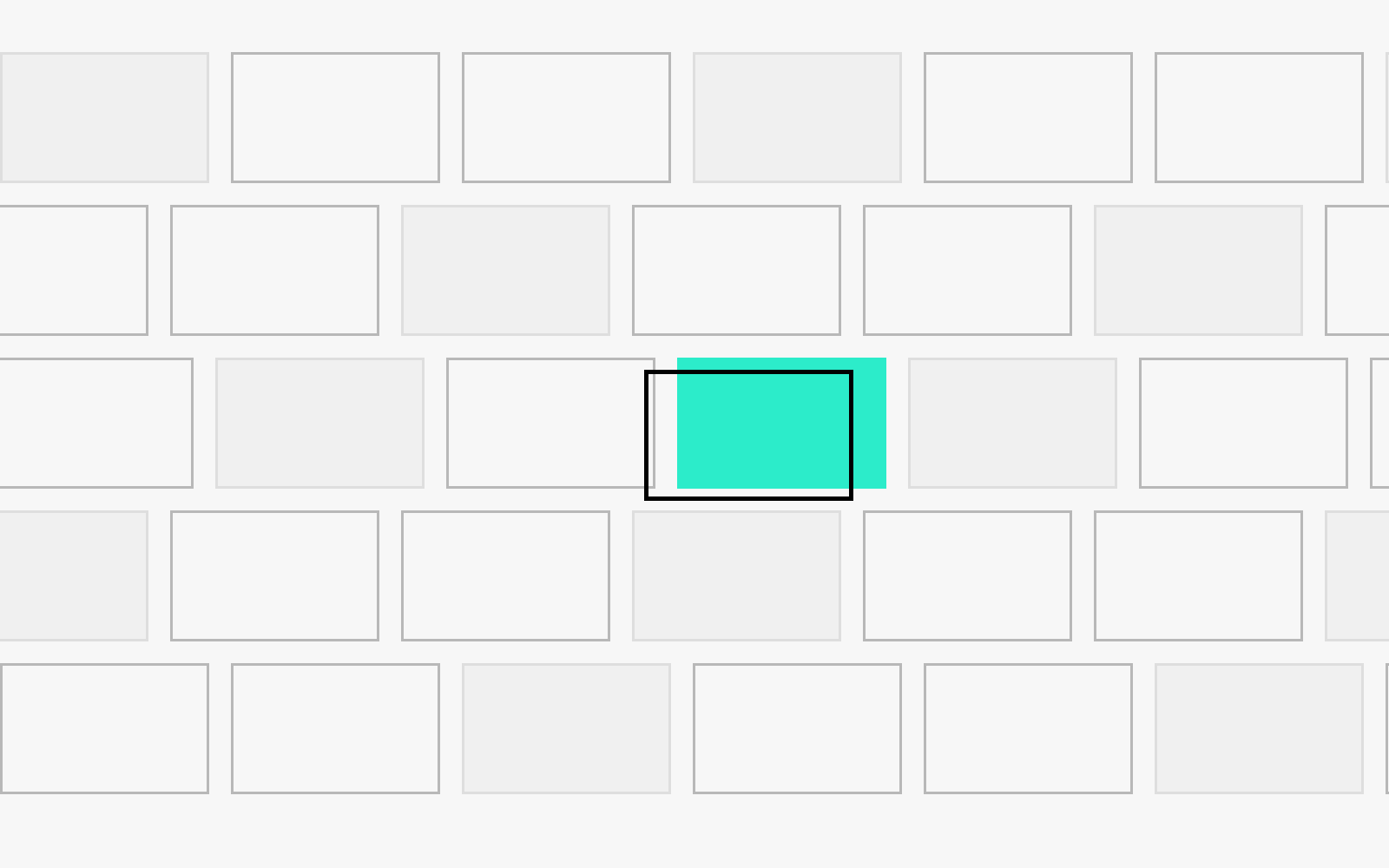 Abstract misaligned grid of blocks with one teal block